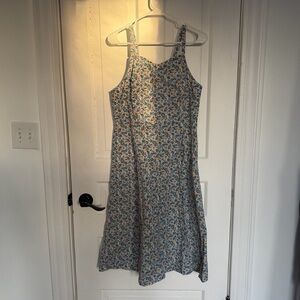 French Floral Blue Sleeveless Midi Dress